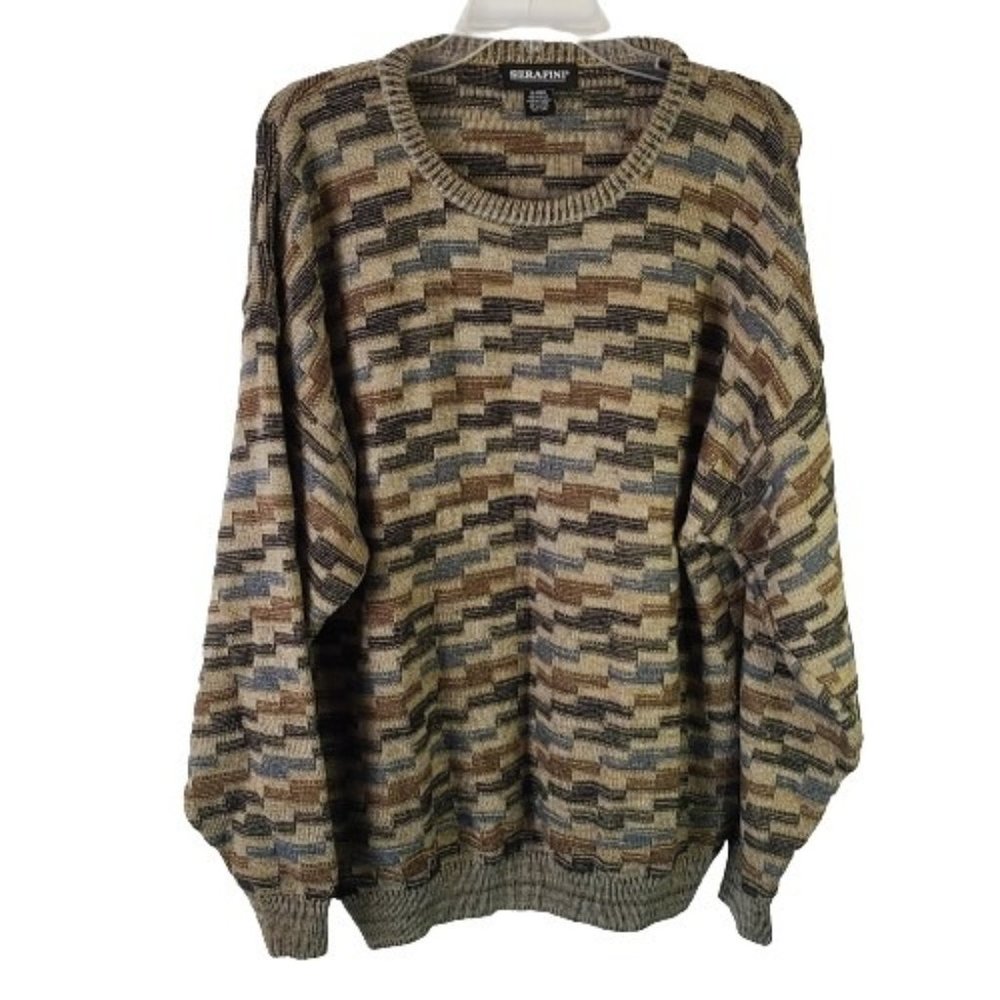 Serafini Knit Sweater Pullover Long Sleeve Crew Neck Multicolor Women's Size XL